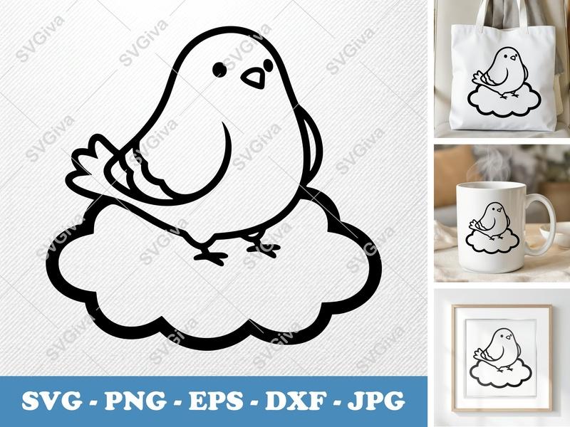 Pigeon Sitting on a Cloud SVG | Friendly, Bean-Shaped Cut File | PNG DXF EPS | Cricut Silhouette