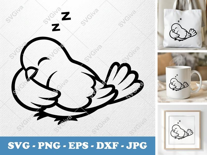 Pigeon Sleeping SVG, Cute Bird PNG, EPS, DXF Cut File for Cricut & Silhouette, Modern Animal Clipart