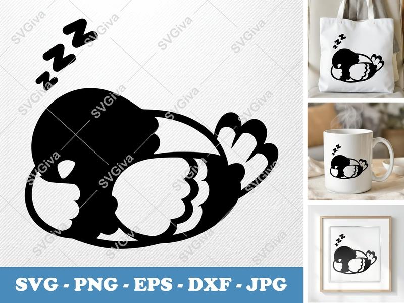 Pigeon Sleeping SVG, Cute Bird PNG, EPS, DXF | Modern Dreamy Fowl Cut File for Cricut & Silhouette