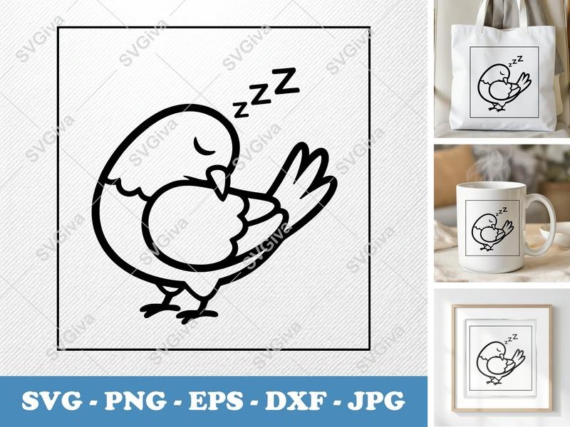 Pigeon Sleeping SVG | Double-Outline Minimalist Bird Cut File | Thick Contour Clean Space | PNG DXF EPS for Cricut Silhouette
