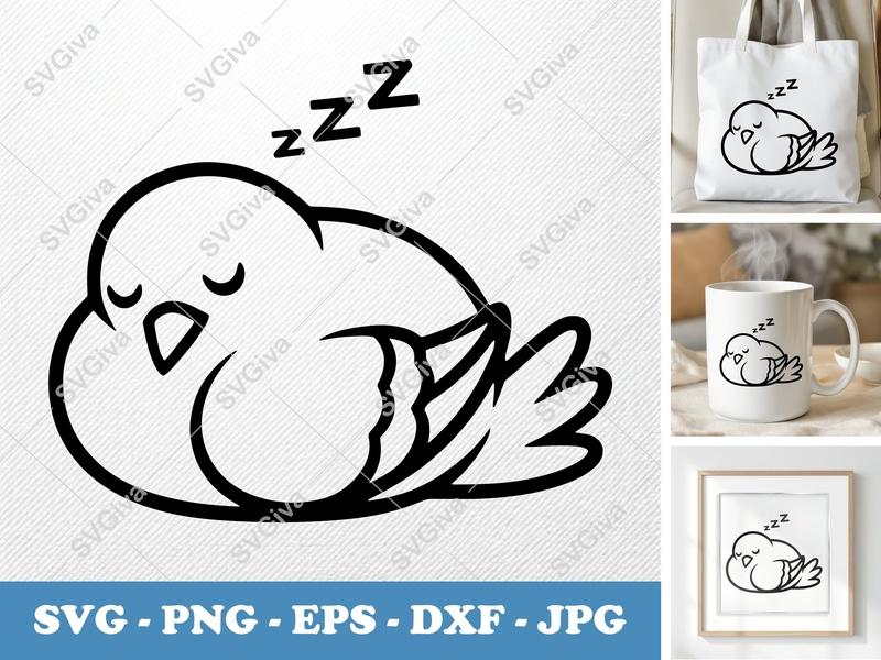 Pigeon Sleeping SVG | Minimalist Bold Contour Cut File | PNG DXF EPS | Cricut Silhouette Design | Cute Bird Art