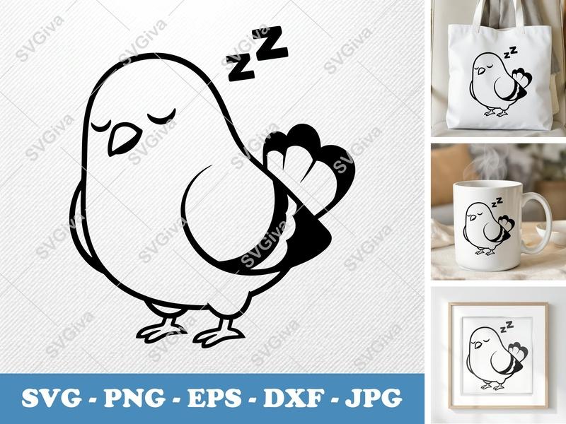 Pigeon Sleeping SVG PNG DXF EPS | Cute Bird Cut File Cricut Silhouette Kawaii Animal
