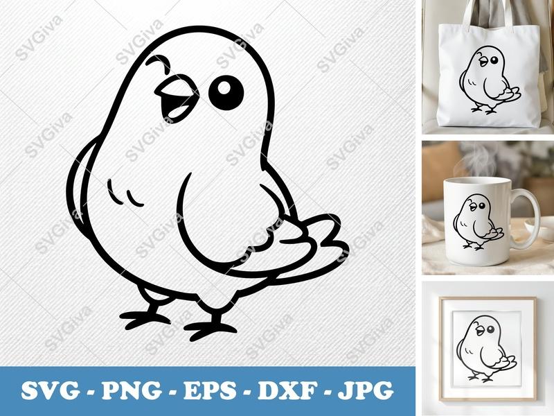 Pigeon Smiling Happily SVG PNG DXF EPS | Bird Cut File for Cricut Silhouette Cute Animal Design
