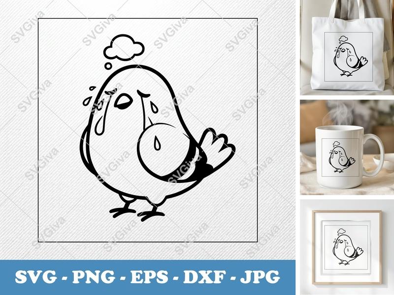Pigeon SVG Crying Bird Cut File | Sad Dove Vector | PNG EPS DXF for Cricut, Silhouette, Digital Download