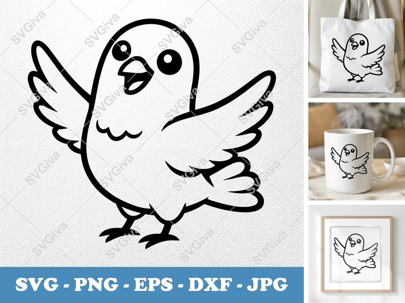 Pigeon SVG | Cute Bird Clipart, Cartoon Animal Cut File, Modern Design | PNG EPS DXF for Cricut, Silhouette