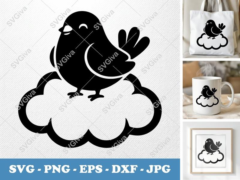 Pigeon SVG | Cute Bird on Cloud | Modern Animal Clipart | PNG EPS DXF for Cricut & Silhouette Machines