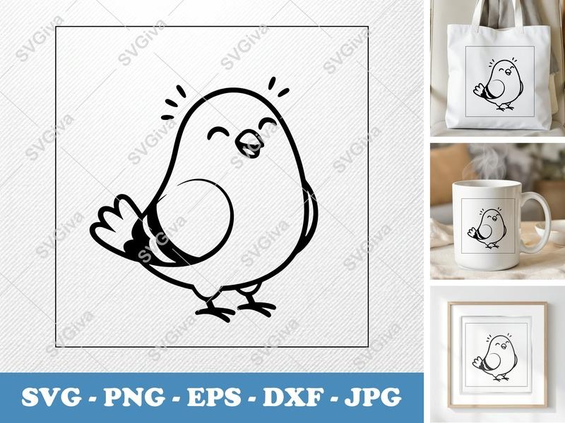 Pigeon SVG, Cute Happy Bird Clipart, Cartoon Dove Cut File, PNG EPS DXF for Cricut & Silhouette, Modern Animal Vector