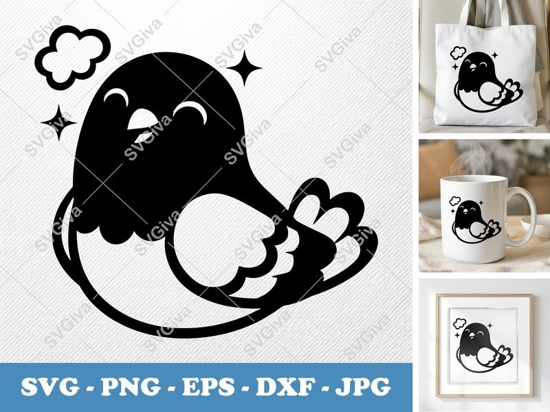 Pigeon SVG | Cute Happy Bird Clipart, Cartoon Outline | PNG EPS DXF for Cricut & Silhouette | Animal Vector Art