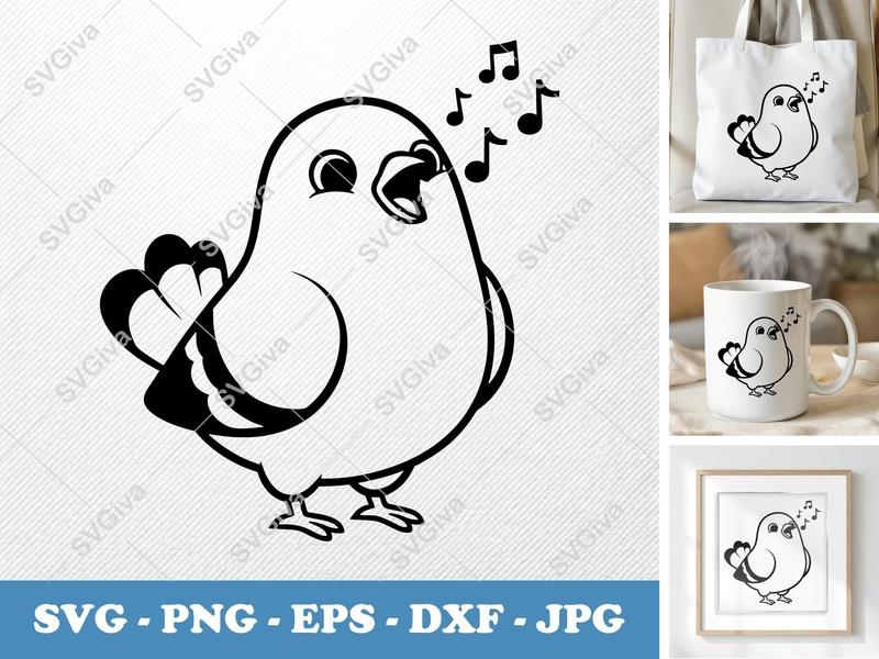 Pigeon SVG, Singing Bird Cut File | Modern Animal, Music Notes | PNG EPS DXF for Cricut, Silhouette