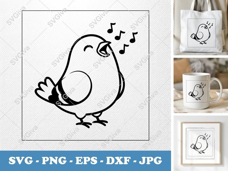 Pigeon SVG Singing Bird, Cute Music Notes, Kawaii Dove | PNG EPS DXF for Cricut & Silhouette Machines