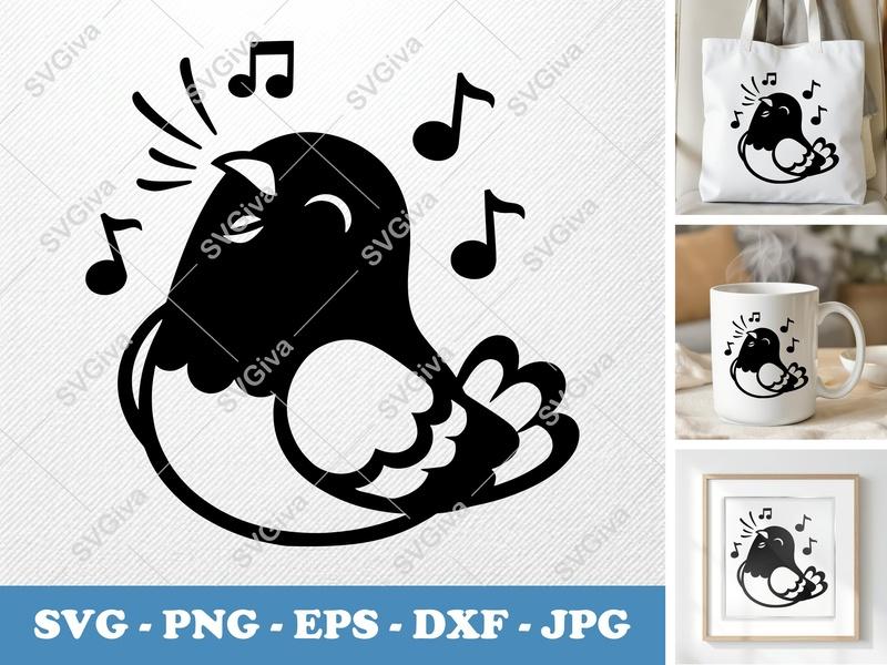 Pigeon SVG Singing Bird Music Notes | Modern Animal Cut File | PNG EPS DXF for Cricut & Silhouette