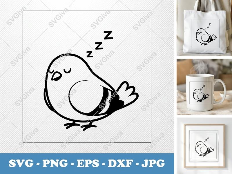 Pigeon SVG | Sleeping Bird Cut File | Cartoon Animal PNG, EPS, DXF | Cricut & Silhouette Design | Modern Cute Vector Art