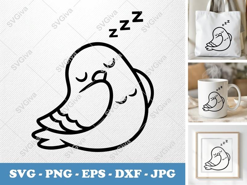 Pigeon SVG | Sleeping Bird Zzz | Cute Modern Outline | PNG EPS DXF | Cricut Silhouette File