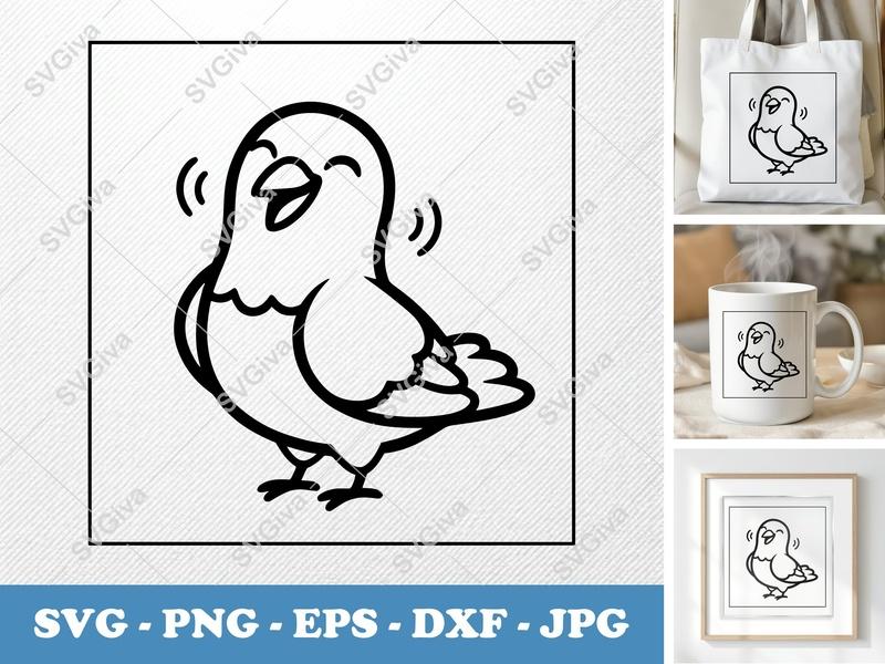 Pigeon SVG | Smiling Happily | Double-Outline Cartoon Style | Clean & Basic Shapes | PNG DXF EPS for Cricut Silhouette