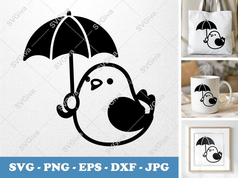 Pigeon SVG with Umbrella | Cute Bird Clipart, Digital Download PNG EPS DXF for Cricut & Silhouette