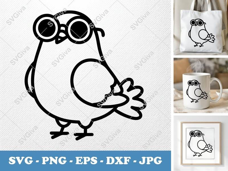 Pigeon Wearing Sunglasses SVG | Friendly Bean-Shaped Cut File | PNG DXF EPS | Cricut Silhouette Ready