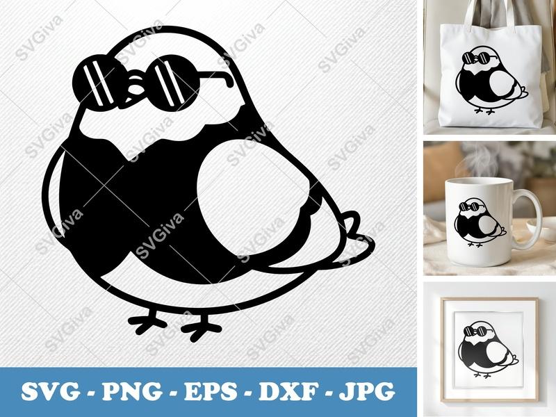 Pigeon Wearing Sunglasses SVG | Puffy Soft Shapes PNG DXF EPS | Cricut Silhouette Cut File