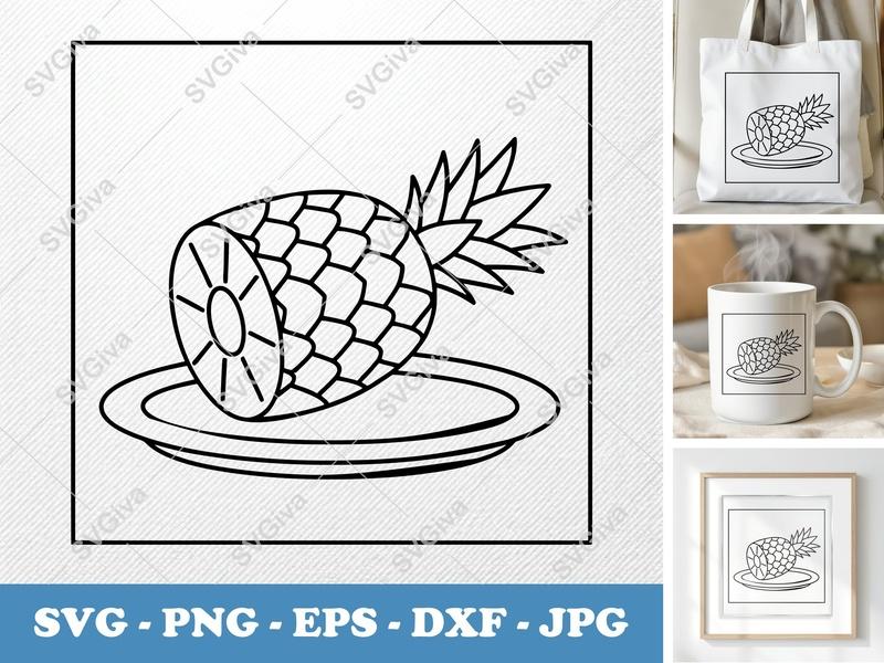 Pineapple on a Plate SVG | Fruit Kitchen Cut File PNG DXF EPS Cricut Silhouette