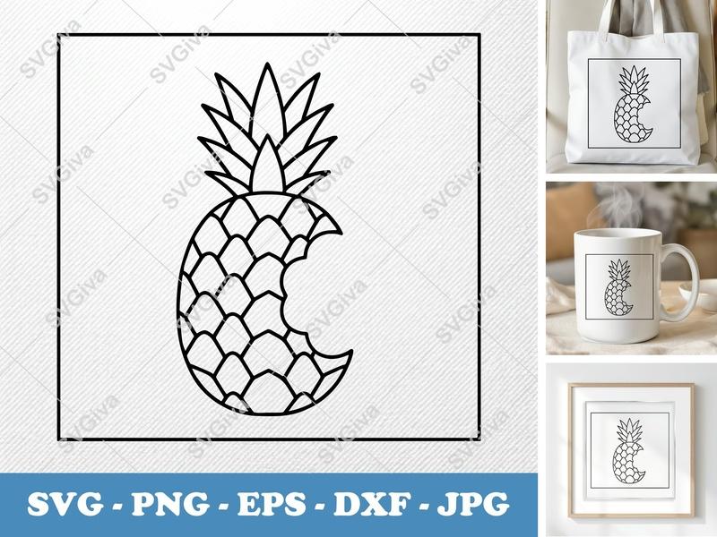 Pineapple Partially Eaten SVG | Cut File EPS PNG DXF Cricut Silhouette | Fruit Vector Outline
