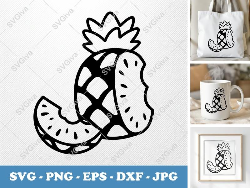 Pineapple Partially Eaten SVG - Puffy Inflatable Fruit Cut File | PNG, DXF, EPS for Cricut & Silhouette
