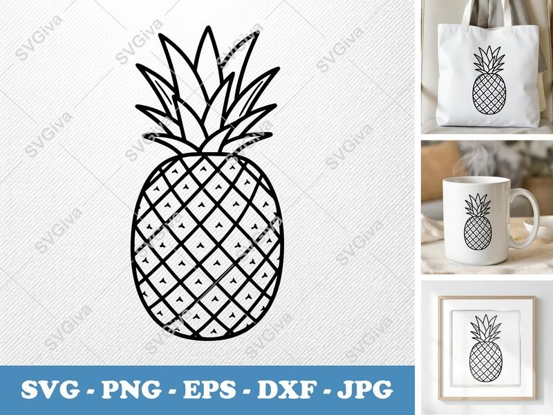 Pineapple SVG | Minimalist Bold Outline Design | PNG DXF EPS | Cricut Silhouette Cut File