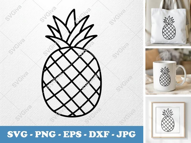 Pineapple SVG | Modern Minimalist Outline Fruit PNG EPS DXF | Cricut Silhouette Cut File Tropical Decor