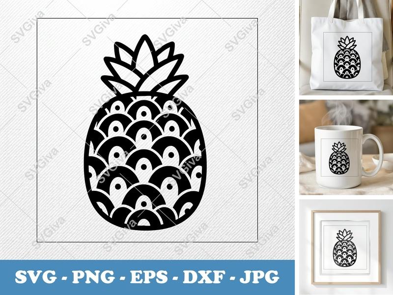 Pineapple SVG | Soft Puffy Shapes Cut File | Inflated Pillow-Soft Design | PNG DXF EPS | Cricut Silhouette