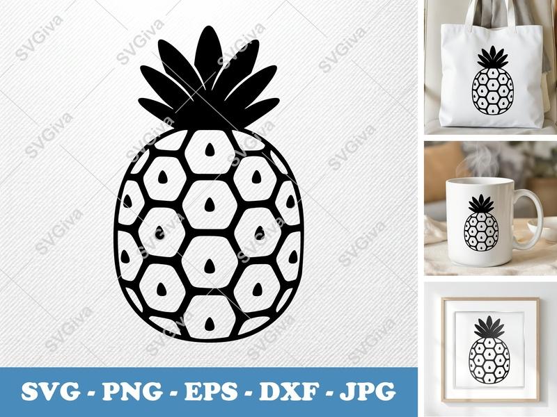 Pineapple SVG | Soft Puffy Shapes | Inflated Fruit Design | PNG DXF EPS | Cricut Silhouette File