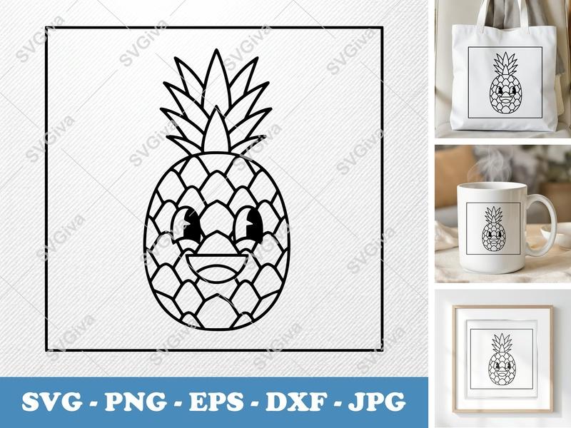 Pineapple with Smiling Face SVG PNG DXF EPS | Fruit Cut File Cricut Silhouette