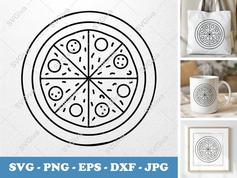 Pizza on a Plate SVG PNG DXF EPS | Food Cut File for Cricut Silhouette