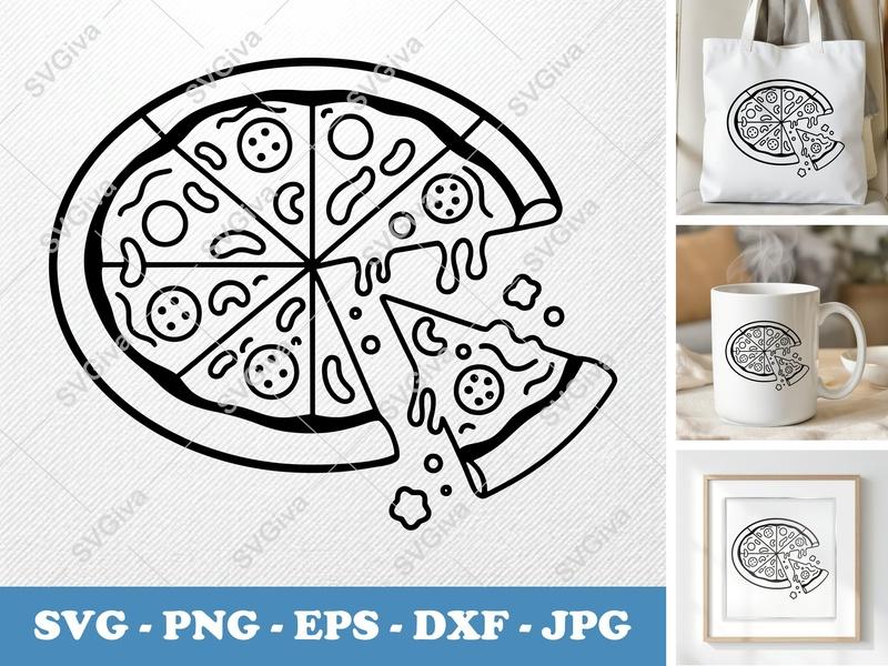 Pizza Partially Eaten SVG | Friendly Bean-Shaped Design | PNG DXF EPS | Cricut Silhouette File
