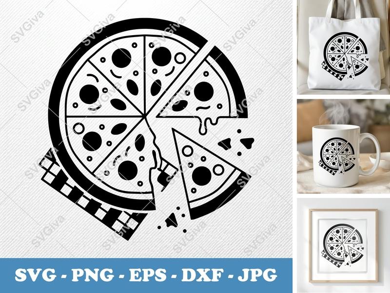Pizza Partially Eaten SVG | Puffy Inflated Shapes | PNG DXF EPS | Cricut Silhouette File