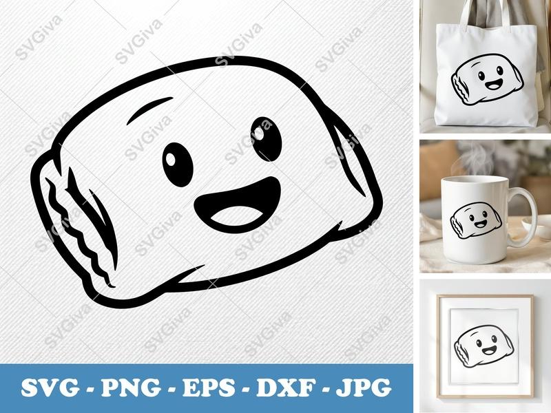 Pizza Roll SVG | Happy Face Food Clipart, Minimalist Snack Design | PNG EPS DXF for Cricut & Silhouette