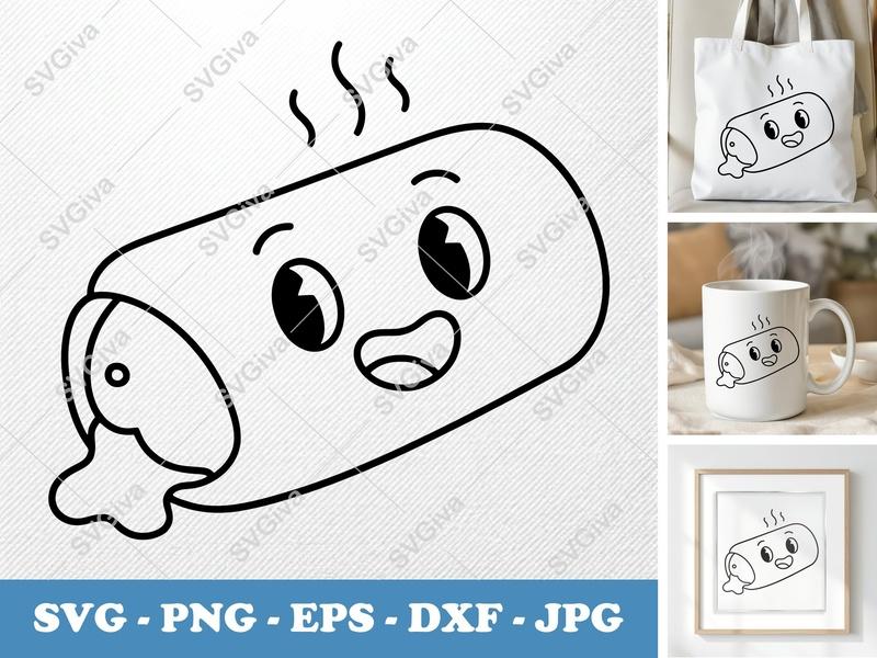 Pizza Roll SVG | Kawaii Happy Face Food Cut File | Hot Snack PNG EPS DXF for Cricut & Silhouette