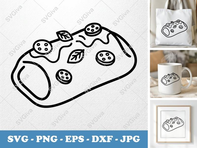 Pizza Roll SVG, Modern Clean Line Art with Pepperoni & Basil, PNG EPS DXF for Cricut & Silhouette, Food Clip Art