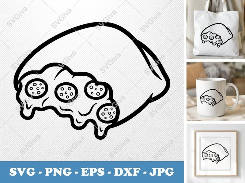 Pizza Roll SVG, Modern Line Art Pepperoni Cheese, PNG EPS DXF for Cricut & Silhouette, Foodie Cut File