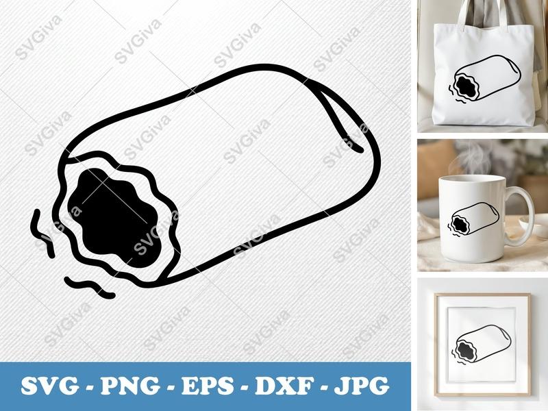 Pizza Roll SVG | Modern Outline Food Cut File | PNG EPS DXF for Cricut & Silhouette | Snack Clipart Vector