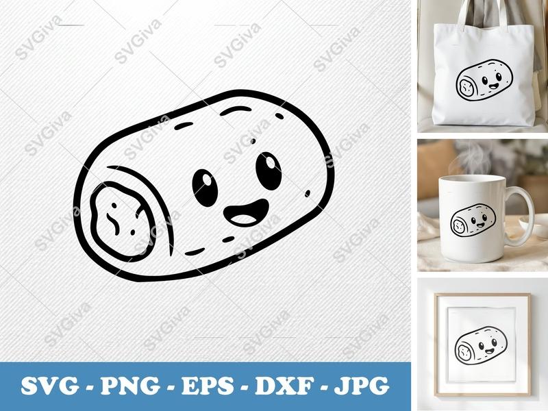 Pizza Roll with Smiling Face SVG | Friendly Bean-Shaped Cartoon | PNG DXF EPS | Cricut Silhouette File
