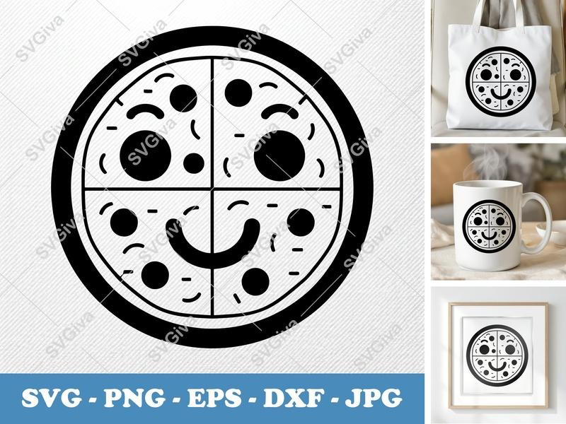 Pizza Smiling Face SVG | Puffy Soft Forms PNG DXF EPS | Cricut Silhouette Cut File