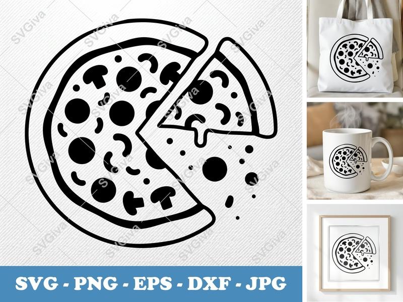 Pizza SVG | Partially Eaten Food Cut File PNG DXF EPS Cricut Silhouette Kitchen