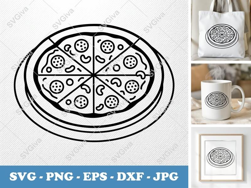 Pizza SVG, Sliced Pizza Vector, Modern Food Clipart, Pepperoni SVG, PNG, EPS, DXF for Cricut & Silhouette