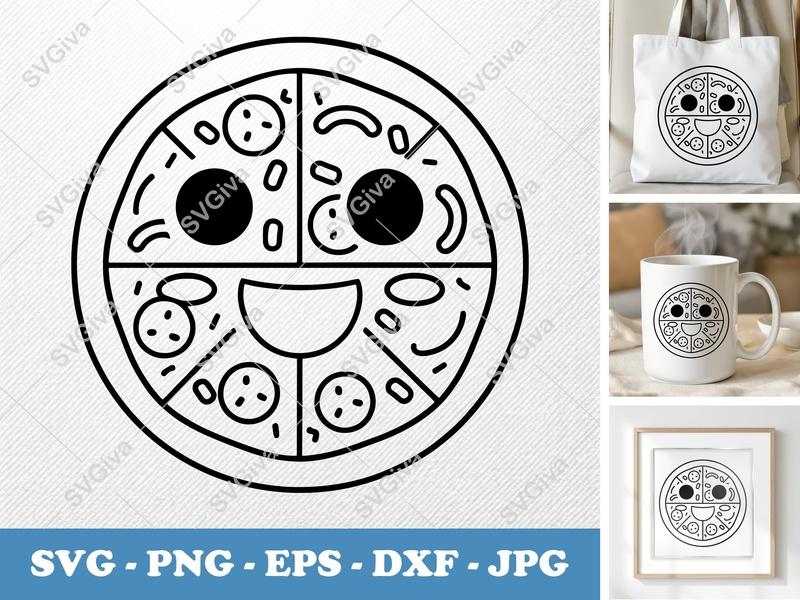 Pizza with Smiling Face SVG PNG DXF EPS | Cricut Silhouette Food Cut File