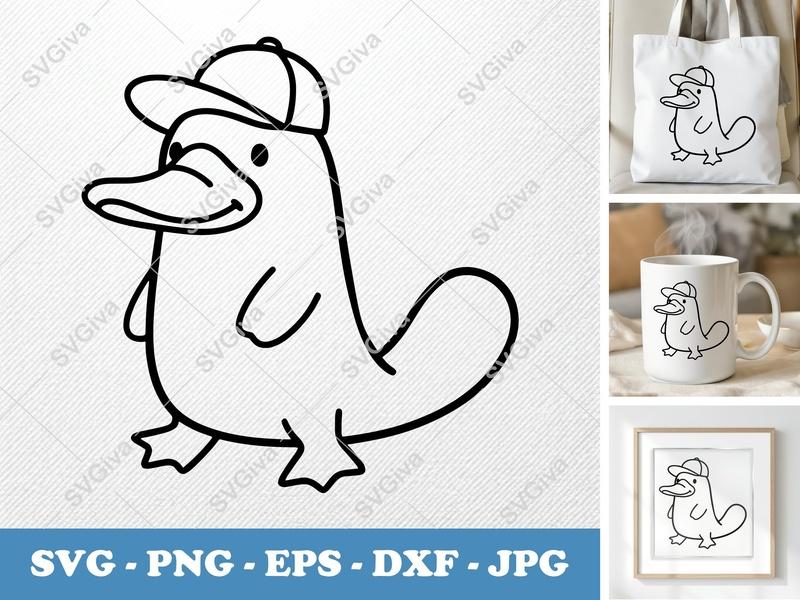 Platypus in a Cap SVG | Friendly Rounded Body Cut File | PNG DXF EPS | Cricut Silhouette Design