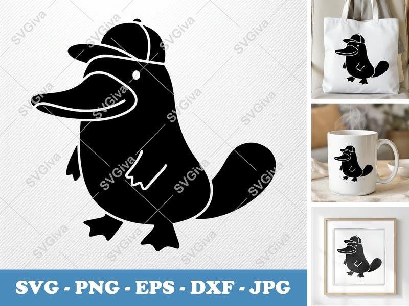 Platypus in a Cap SVG | Puffy Soft Forms Cut File | PNG, DXF, EPS | Cricut Silhouette Ready