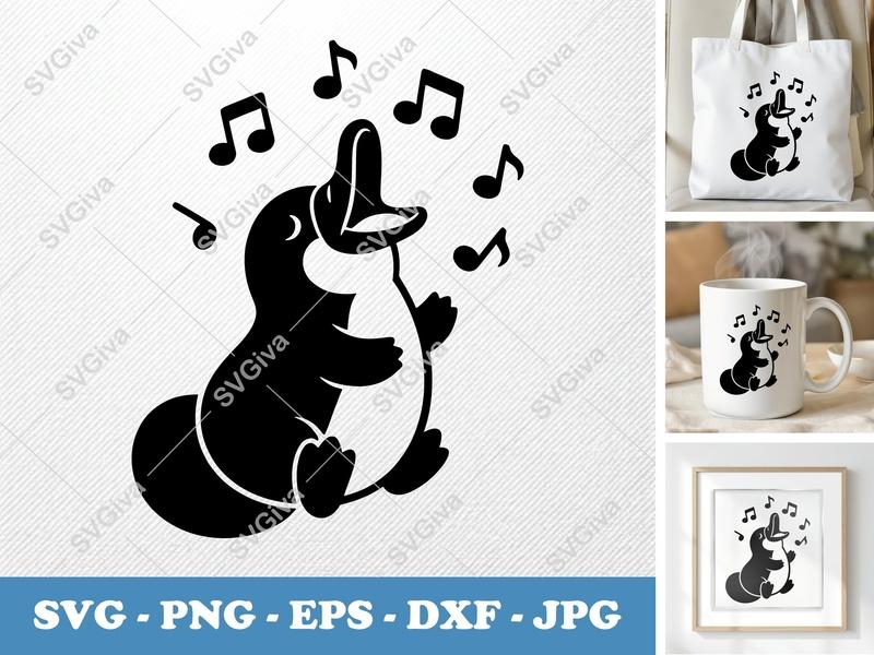 Platypus Singing SVG | Cute Animal Music Notes PNG EPS DXF | Cricut Silhouette Cut File | Modern Cartoon Design