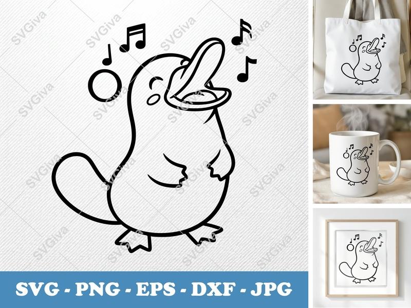 Platypus Singing SVG | Cute Animal Music Notes PNG EPS DXF | Cricut Silhouette File | Cartoon Vector Cuttable Design