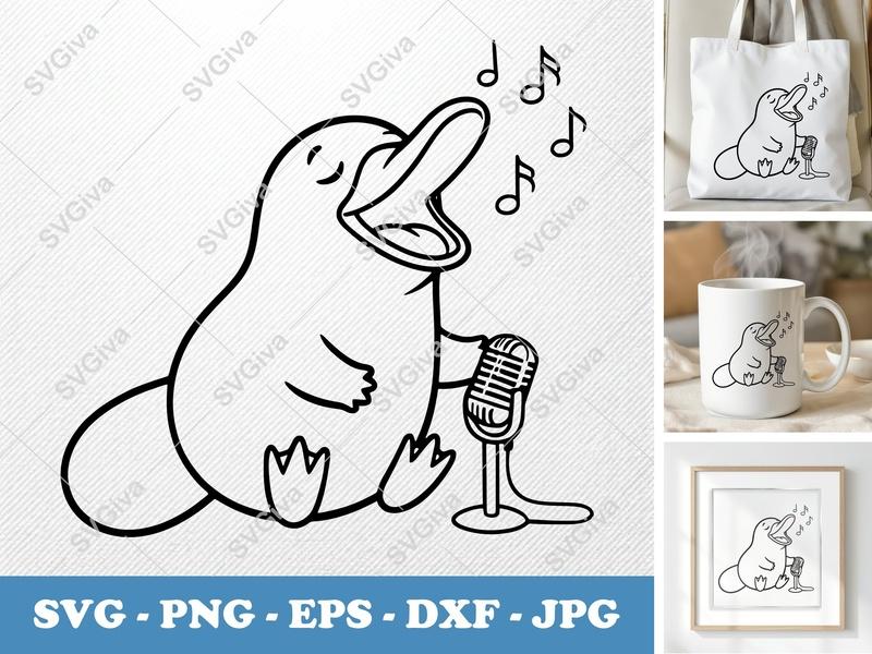 Platypus Singing SVG | Friendly Rounded Bean-Shaped Cut File | PNG DXF EPS for Cricut Silhouette