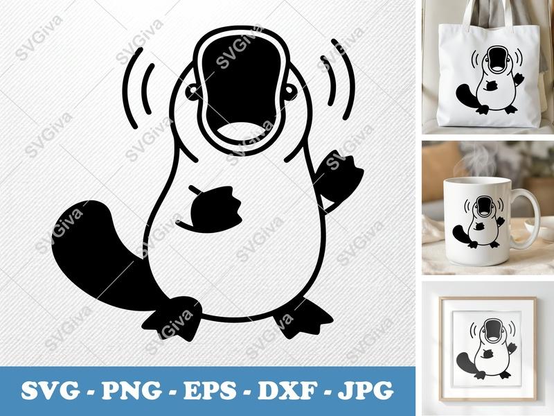 Platypus Singing SVG, Puffy Pillow-Soft Shapes, PNG DXF EPS, Cricut Silhouette Cut File