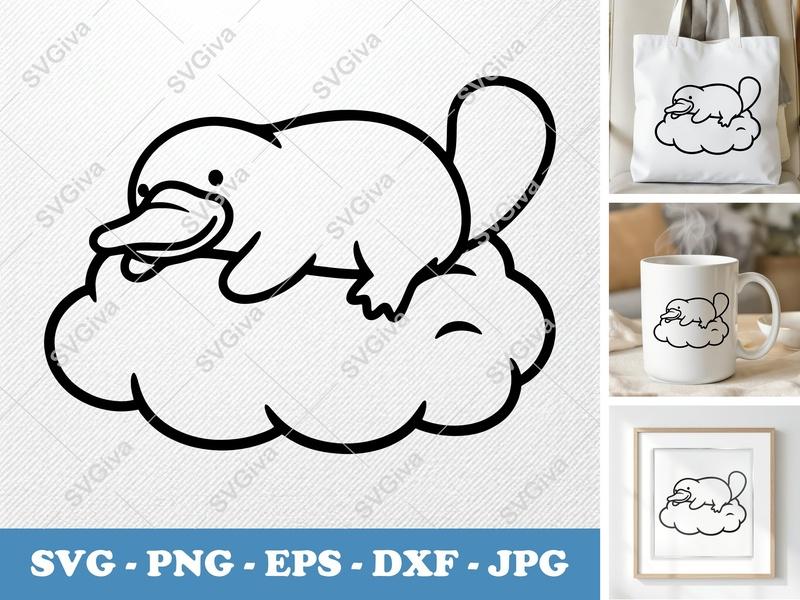 Platypus Sitting on a Cloud SVG | Puffy Soft Forms | PNG DXF EPS | Cricut Silhouette File