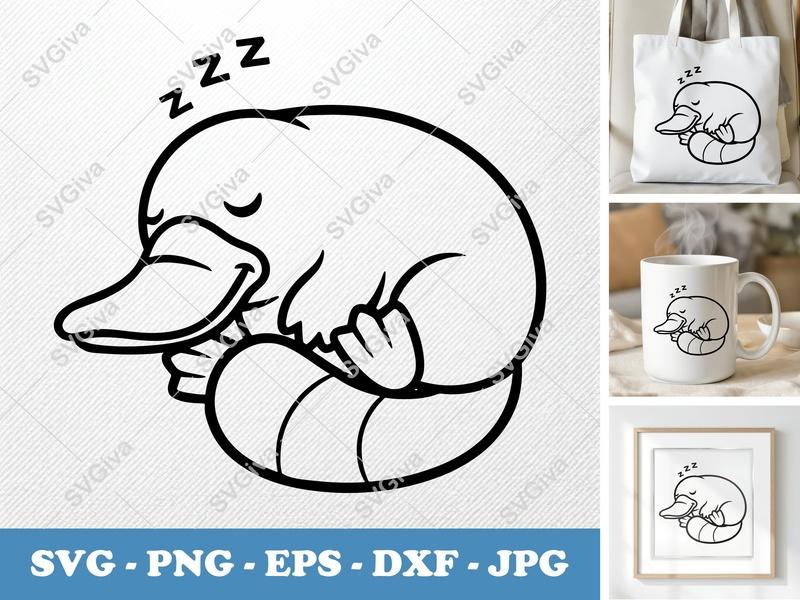 Platypus Sleeping SVG | Cute Animal Zzz Design | PNG EPS DXF | Cricut Silhouette File | Modern Clean Vector Clipart